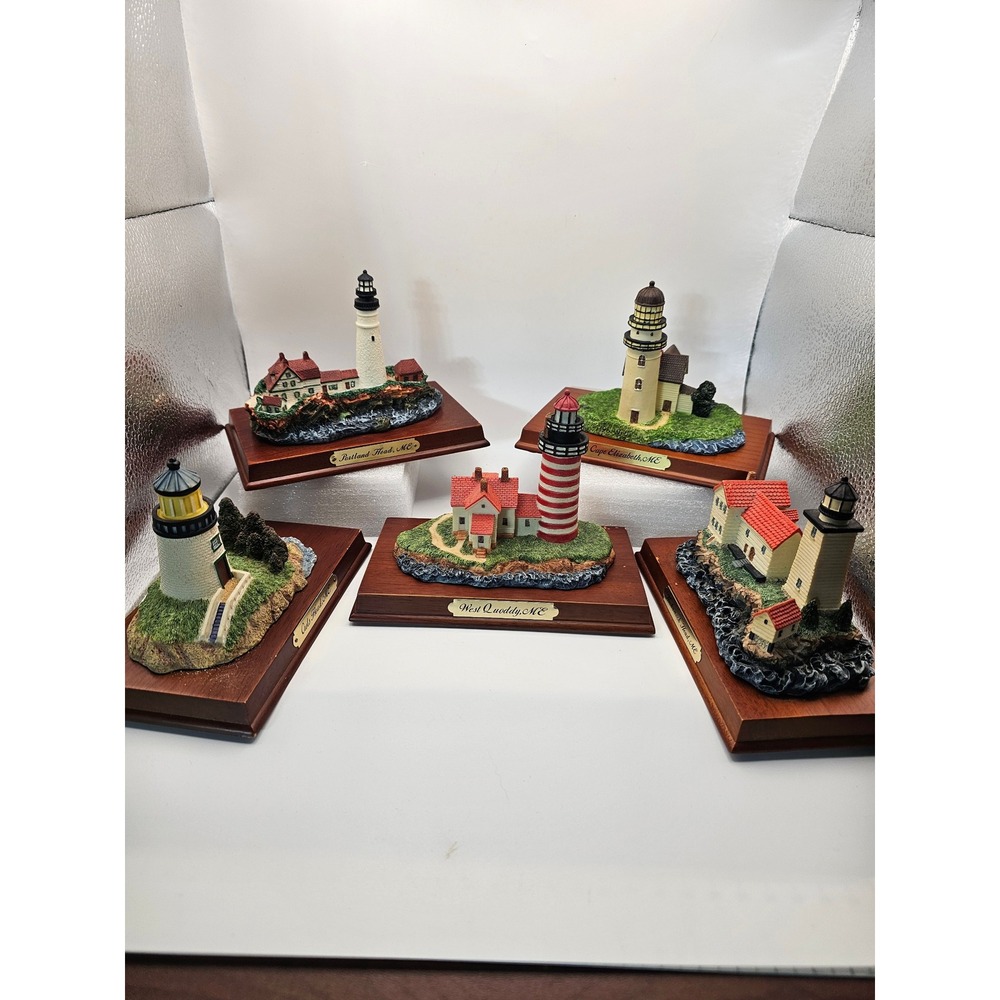 Maine Lighthouse Figurine Set 5pc Portland Head West Quoddy Cape Elizabeth ME